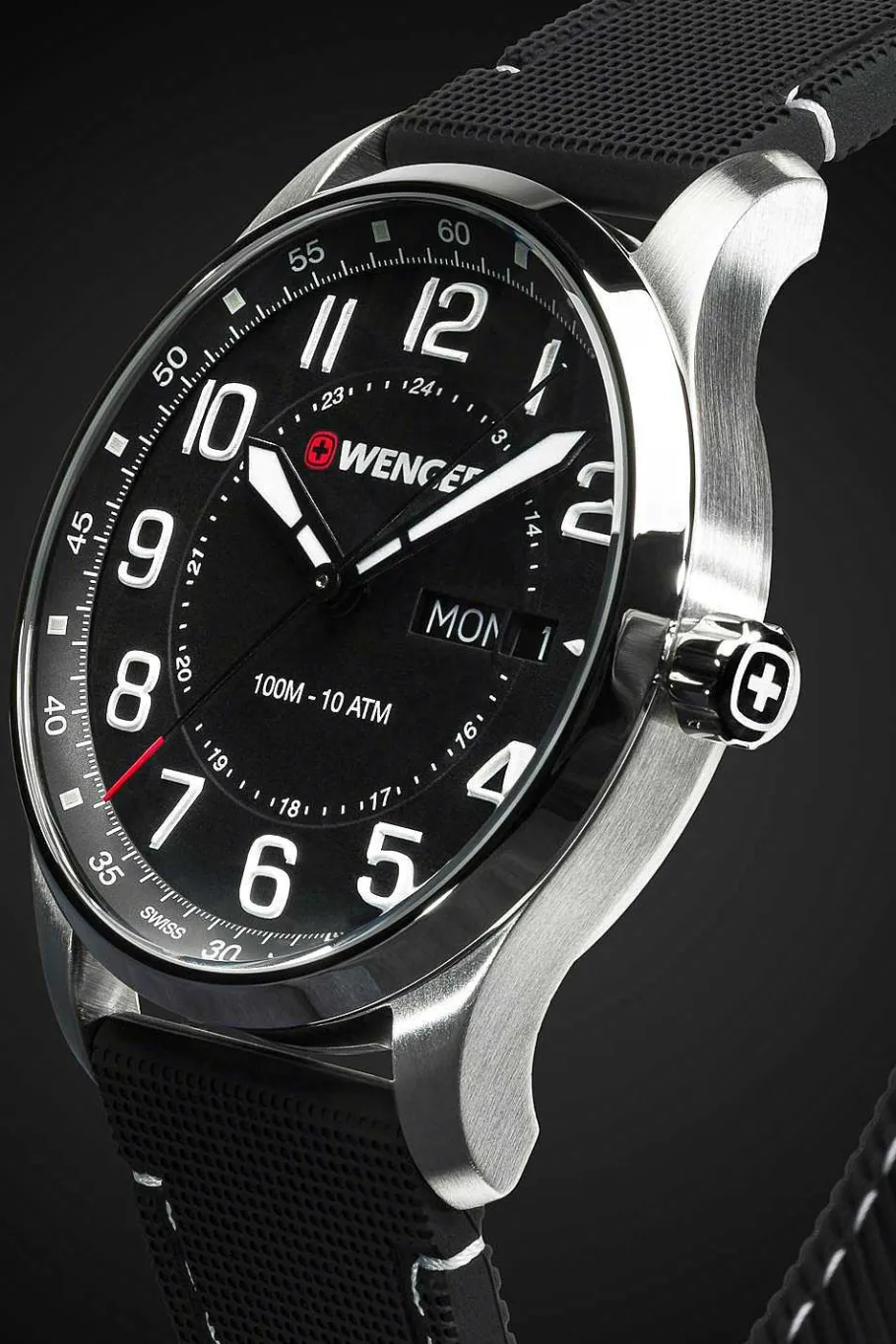 Fashion SWISSGEAR Wenger Attitude Watch - Stainless Steel With Black Dial And Black Silicone Strap