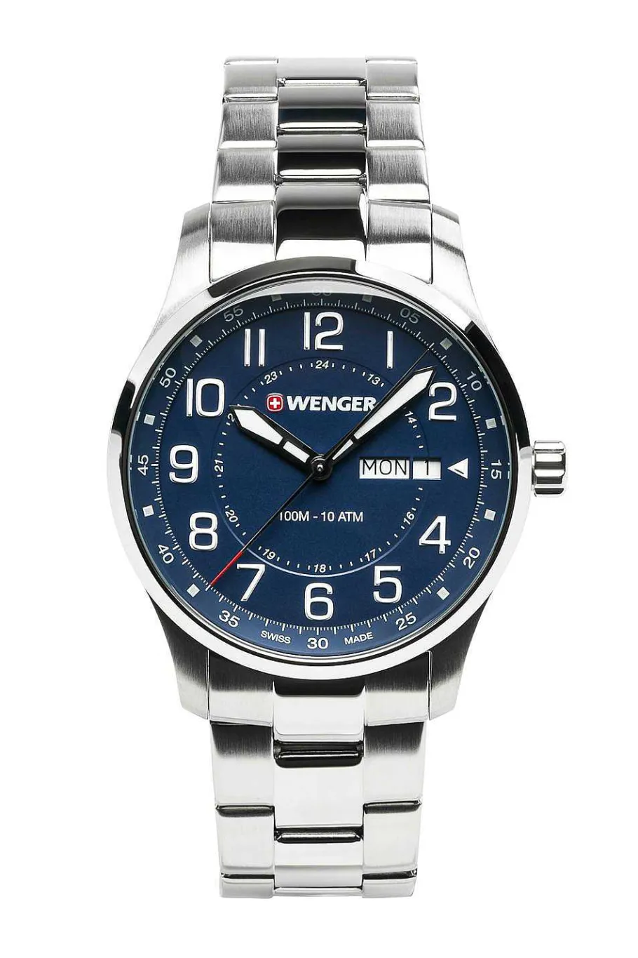 Shop SWISSGEAR Wenger Attitude Watch - Stainless Steel With Blue Dial And Stainless Steel Bracelet