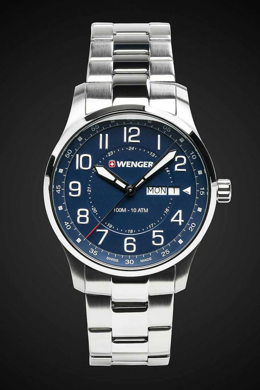 Shop SWISSGEAR Wenger Attitude Watch - Stainless Steel With Blue Dial And Stainless Steel Bracelet
