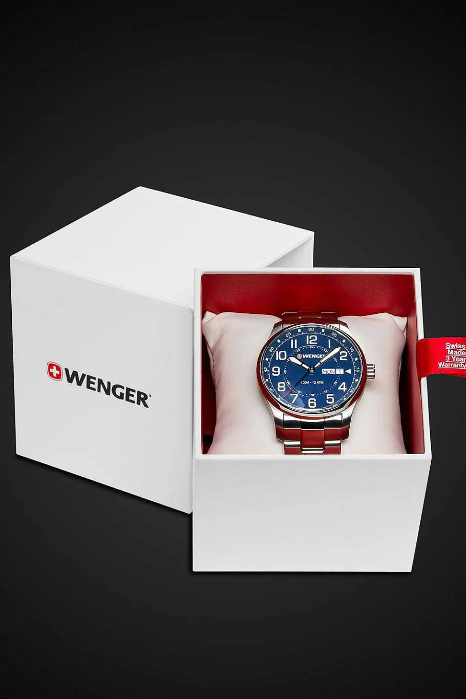Shop SWISSGEAR Wenger Attitude Watch - Stainless Steel With Blue Dial And Stainless Steel Bracelet