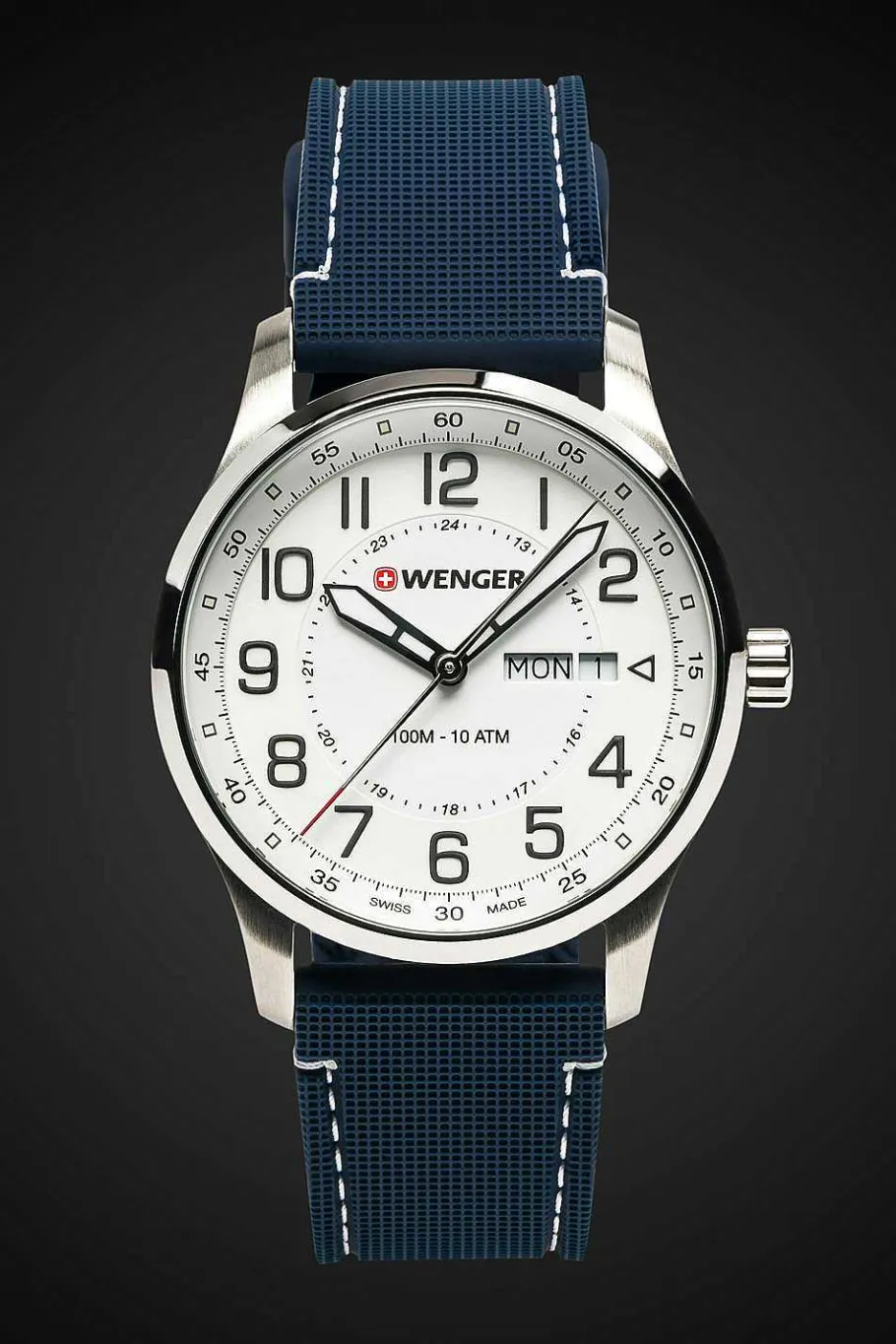 Best Sale SWISSGEAR Wenger Attitude Watch - Stainless Steel With White Dial And Blue Silicone Strap