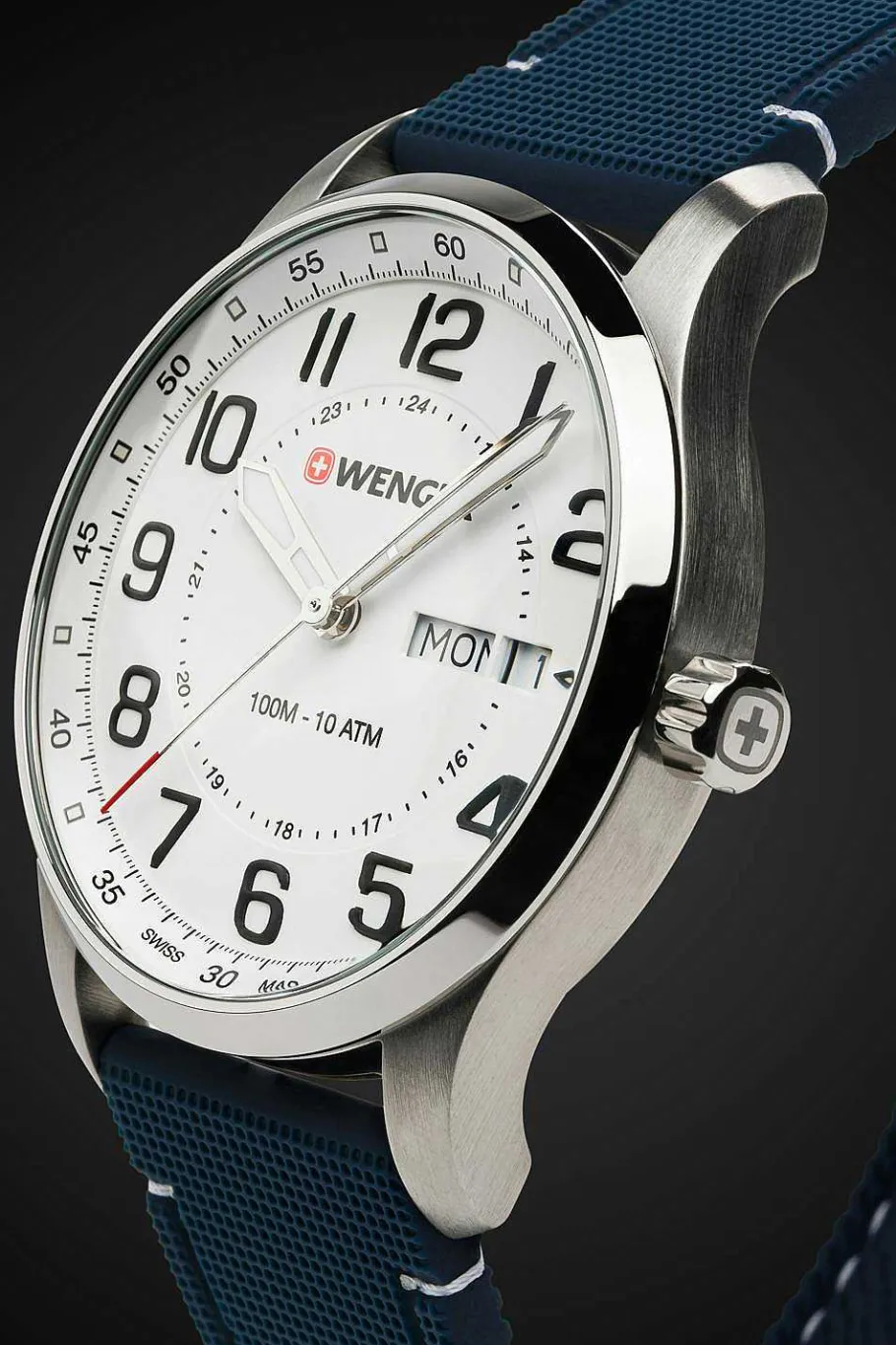 Best Sale SWISSGEAR Wenger Attitude Watch - Stainless Steel With White Dial And Blue Silicone Strap