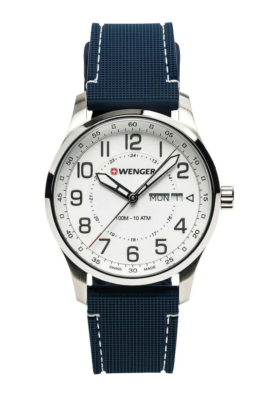 Best Sale SWISSGEAR Wenger Attitude Watch - Stainless Steel With White Dial And Blue Silicone Strap