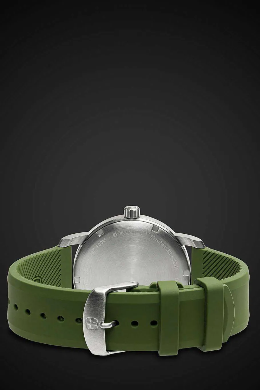Hot SWISSGEAR Wenger Avenue Watch - Stainless Steel With Black Dial And Green Silicone Strap
