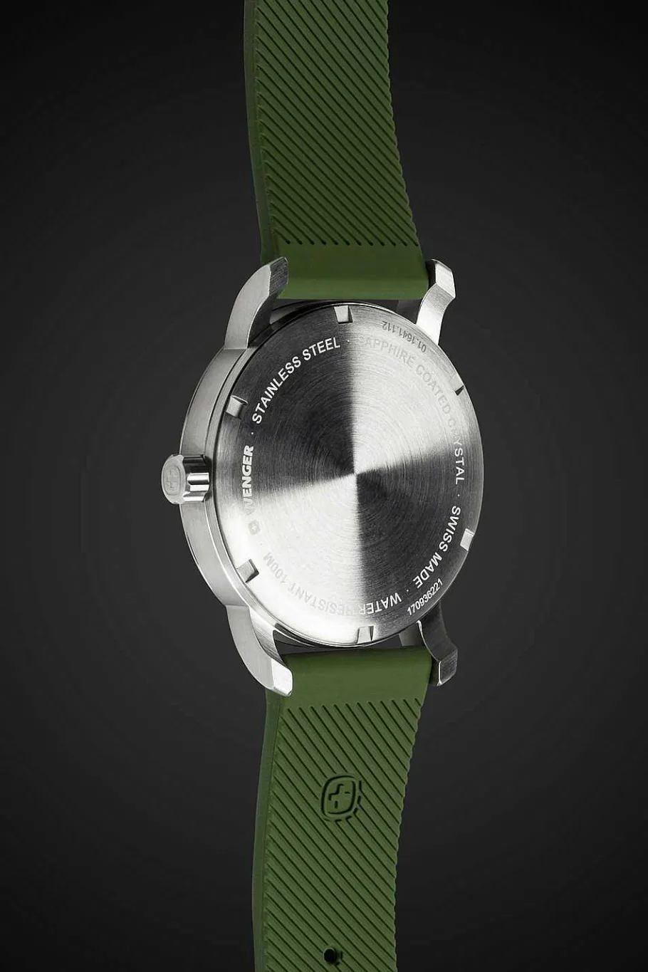 Hot SWISSGEAR Wenger Avenue Watch - Stainless Steel With Black Dial And Green Silicone Strap