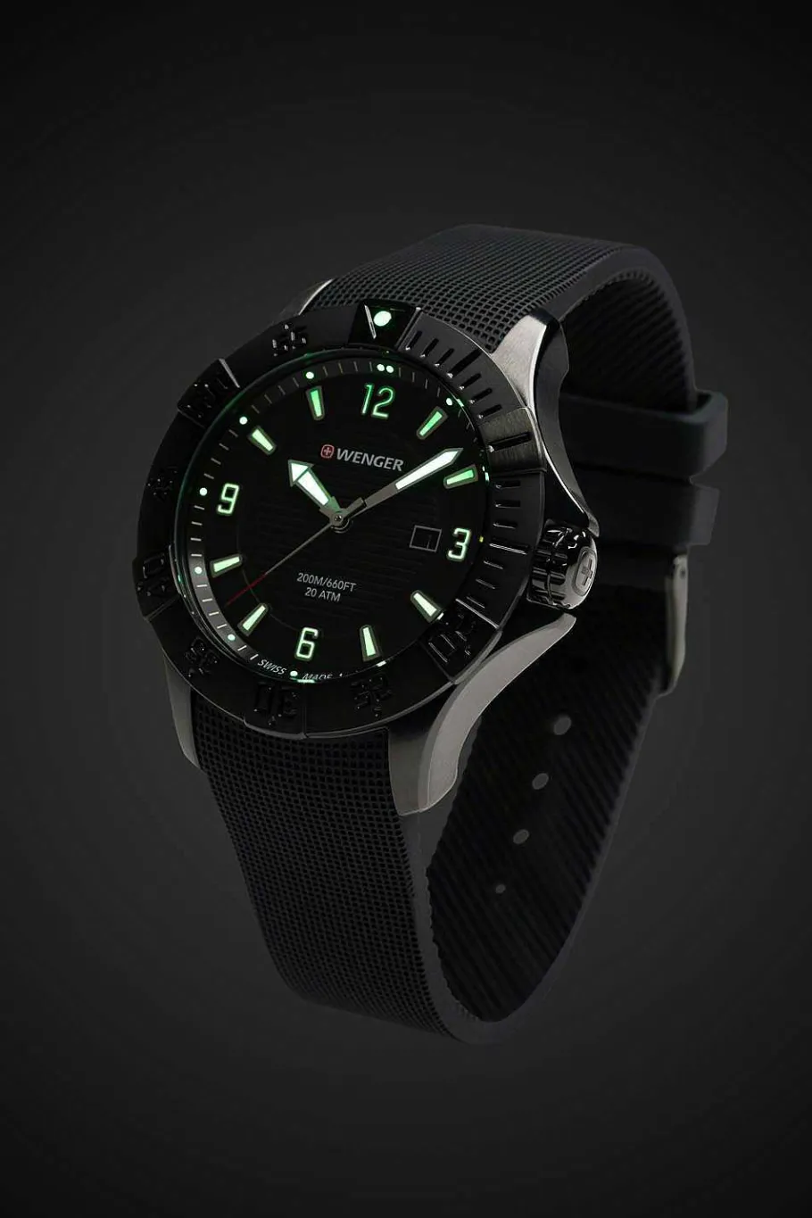 Cheap SWISSGEAR Wenger Seaforce Watch - Black With Black Dial And Black Silicone Strap