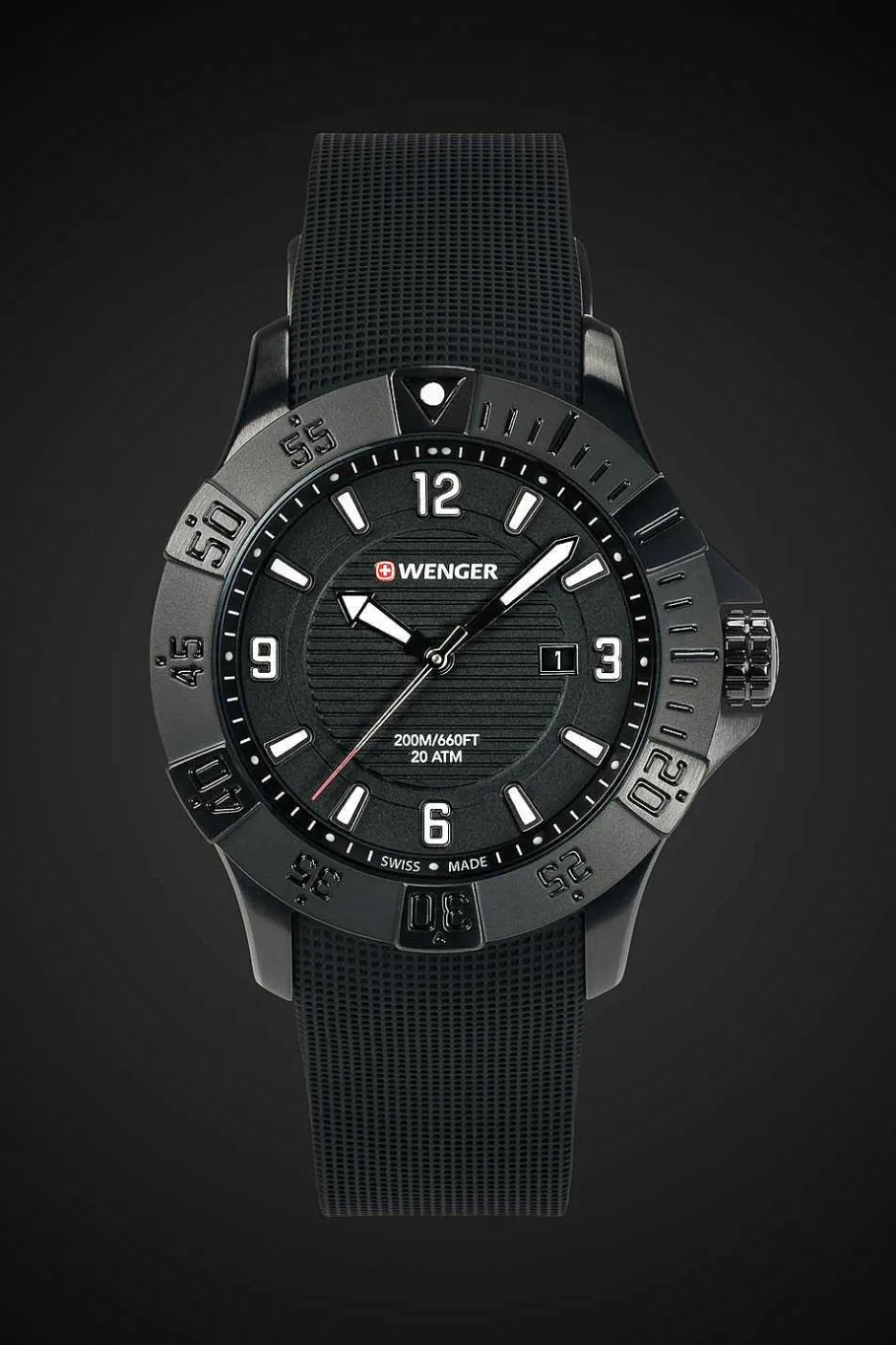 Cheap SWISSGEAR Wenger Seaforce Watch - Black With Black Dial And Black Silicone Strap